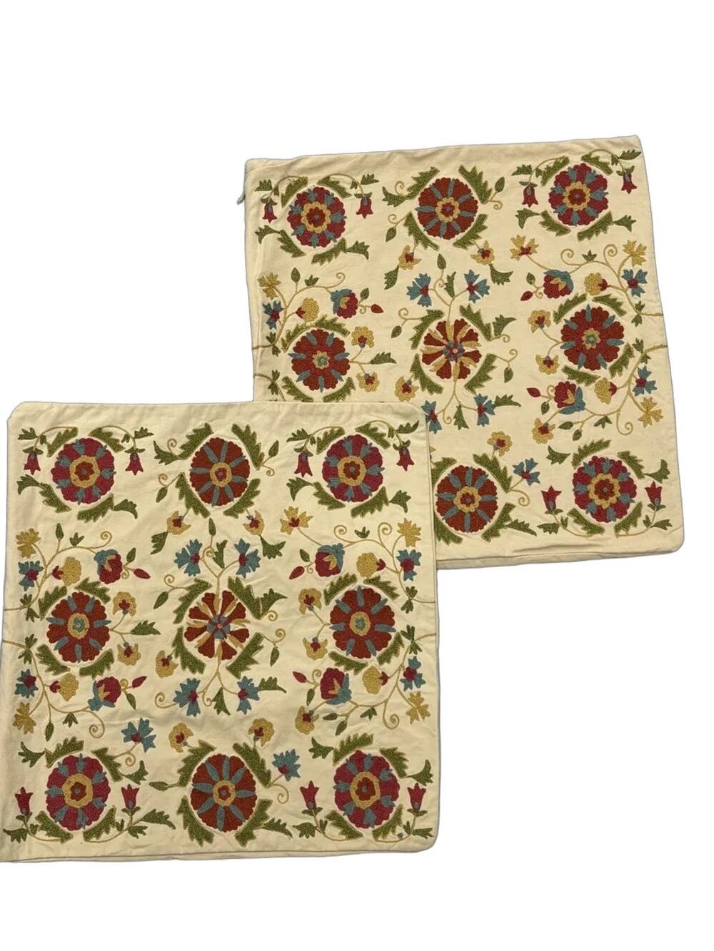 Pottery Barn Embroidered Suzani Floral Pillow Covers Set of 2